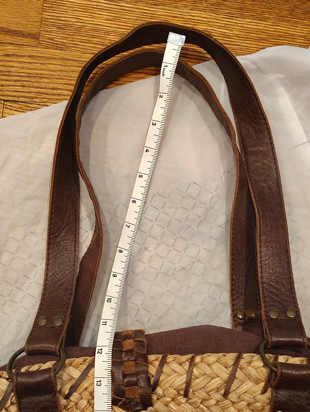 Bella Luna Boho Straw Basket Handbag Brown Leather Accent Vintage - Picture 16 of 16